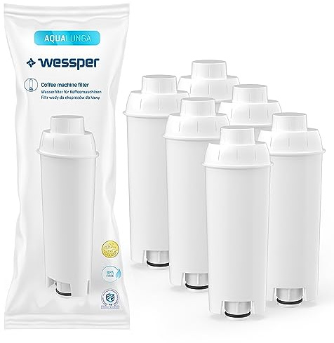 Wessper Aqua Lunga vattenfilter för Delonghi helautomatisk kaffemaskin DLSC002, SER3017 & 5513292811 – kompatibel med ECAM, ESAM, ETAM, SECAM-serien (6-pack)