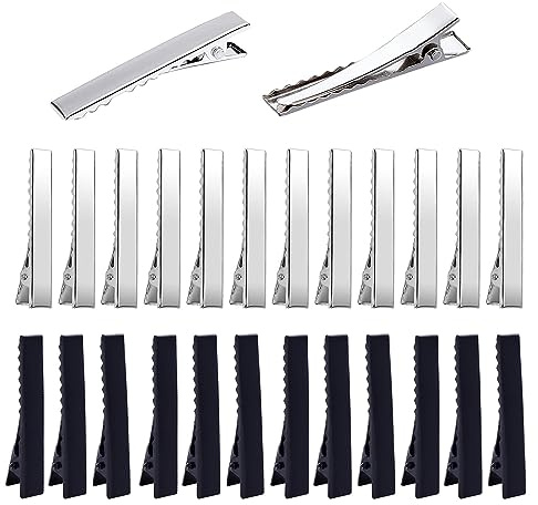 SURALIN 24 Stück Metall Haarspangen, Friseur Clips Haarspangen Metall Krokodil Alligator Haarspange Barrette Haar Non Slip Silber/Schwarz