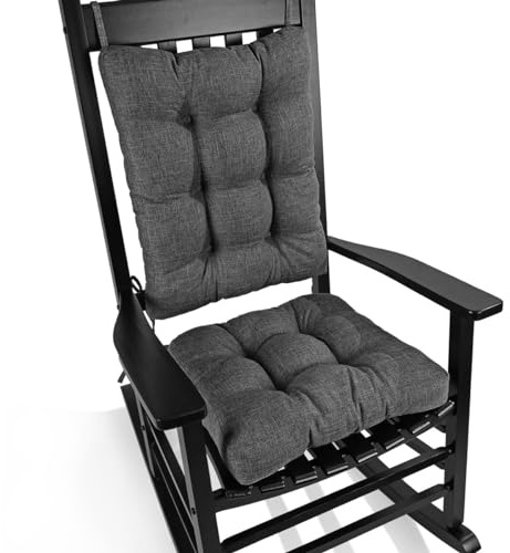 BUYUE Chair Cushion Set for Rocking Chair, Back Pillow & Seat Cushion with Ties, Original Woven Fabric Non-Slip Chair Pads for Elderly Sitting, Dark Gray