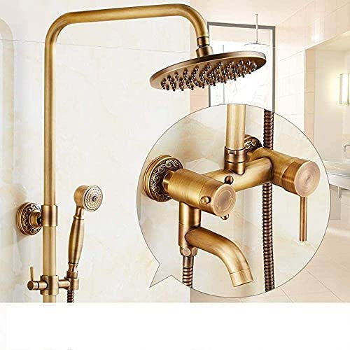 Dusche Messing Wasserhahn Set Retro Messing Duschsystem inklusive Brauseschlauch Handbrause und Badewannenarmatur für Badezimmer Hotel Schön praktisch
