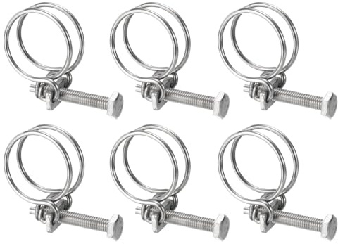 sourcing map 6Pcs Double Wire Hose Clamp, 36-40mm Adjustable Stainless Steel Wire Hose Clips with M8 Bolt for Dust Collection Hose, Pump Hose Pipe