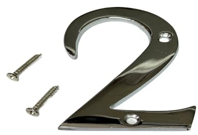 3-Inch Chrome Door Numbers - Screw On Number 2, Elegant & Bold, Suitable for All Door Types