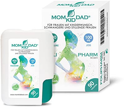 MomKidDad - Folsäure und Jod für Frauen mit Kinderwunsch, während der Schwangerschaft und Stillzeit - Vegan, 90 Mini-Tabletten für 3 Monate, in einer praktischen Klick-Box (3 Packungen)