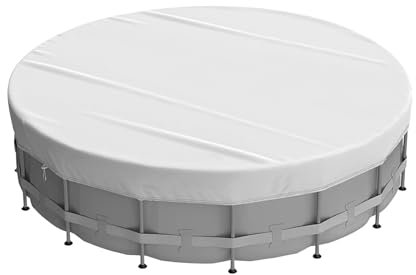 Poolabdeckung Rund 300/360/450cm, Wasser- und Staubdicht, Uv-Schutz Pool Abdeckplane mit Kordelzug und BodennäGeln für oberirdische Pools, Badewannen (Silber, 300cm)