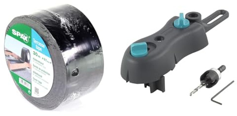 SPAX 4000009186419 Dichtungsband 87mm breit - 30m Rolle & wolfcraft Terrassenbohr-Set 6960000 I Für gleichmäßige Verschraubung von Terrassendielen