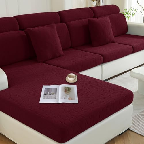 Ystyle Sofa Sitzkissenbezug Stretch, Elastischer Kissenbezüge, Universal Sofa Sitzbezug rutschfest, Sofa Sofakissen Bezug L Form, Schonbezüge Couch (1 Sitzer*2+Chaiselongue, Burgunderrot)
