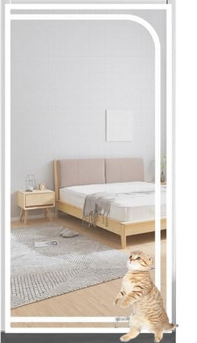 Fliegengittertür Katzengitter Balkontür 80x210cm Verdicktes Katzenschutzgitter Fliegengitter Für Wohnzimmer, Schlafzimmer, Küche, Terrasse, Hund Katze Kratzfeste Gittertür Mit Reißverschluss(85x200cm)