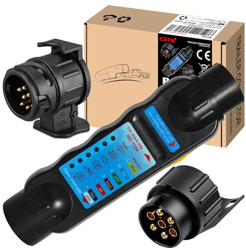 CXTM Dispositivo di prova per rimorchio, 7 poli, presa rimorchio, tester a 7 poli, dispositivo diagnostico, strumento diagnostico per rimorchio, 12 V, con adattatore a 13 poli a 7 poli