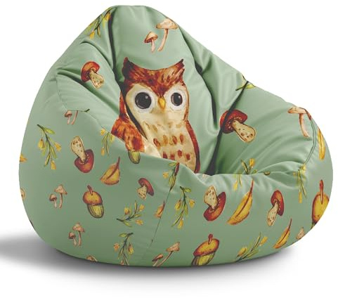 DreamRoots Sitzsack Kinder Bean Bag, Autumn Owl, Gr. M | Sitzkissen Kinder Boden, Kinderzimmer Möbel, Sitzsäcke fürs Kinderzimmer, mit Füllung