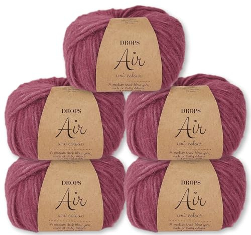 Frida's Wollhaus Drops 5 x 50 g Air Stricken Häkeln Alpaka Schurwolle Alpaca Superweich 50 Farben (14 | Erika Uni)
