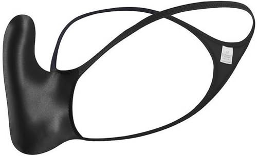 Faringoto Herren-Tanga, Unterwäsche, niedriger Bund, G-String, T-Rücken, seidig glänzend, Ausbuchtungstasche, Schwarz , XL