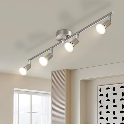 Lichtmaler Deckenstrahler 4 Flammig Deckenspots LED Deckenlampe GU10 | Edelstahl deckenleuchte Schwenkbar 330° Industrial küchenlampe Schlafzimmerlampe Flur Ohne Leuchtmittel
