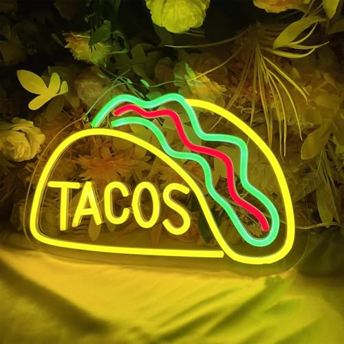 DAKABUKA Tacos Enseigne néon LED Tacos Lumières pour la cuisine mexicaine Décoration murale Éclairage de panneau alimenté par USB Néon chante pour le bar à tacos fêtes cuisine