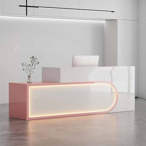 Empfangstheke Modern Mit LED-Lichtern Empfangstresen Mit Abschließbaren Schubladen Verkaufstheke Rezeptionstresen Mit Offenen Fächern Empfangstheken Für Laden Büro Messe Lobby(H-2,140cm/55.1in)