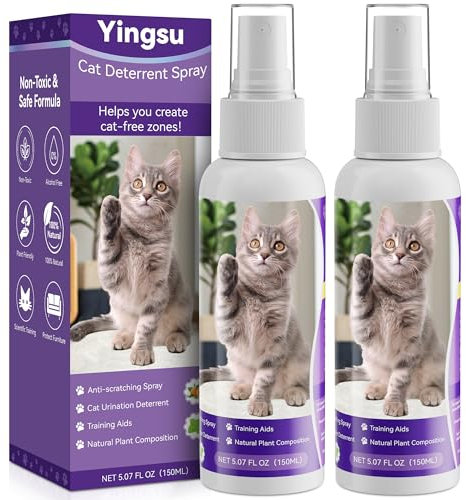 Yingsu Cat Deterrent Spray, Cat Repellent Inddor and Outdoor, Behavior Training Aid with Citrus Extract for Cat and Kitten, Effective Scratch Furniture Protector for Sofas, Curtain, Rugs - 150ML, 2PC