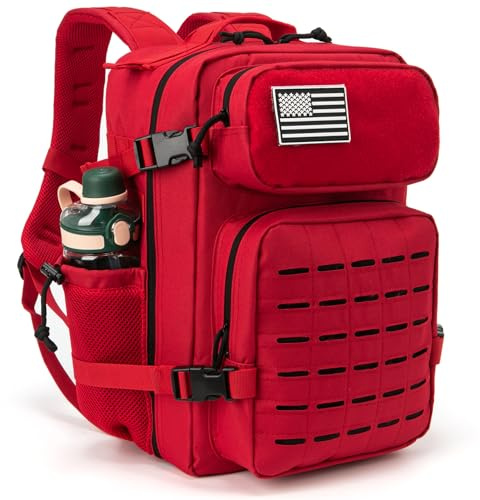 QT&QY 25L Sac à dos tactique militaire de pour hommes, sac à dos de jour avec Molle découpé au laser pour moto, armée, petite sacoche de survie, sac de sport avec porte-gobelets doubles médical