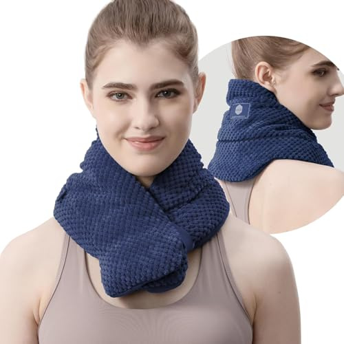 UNCN Mikrowellen-Nackenwärmkissen mit waschbarem Bezug, breit, gewichtet, beheizt, zur Schmerzlinderung, Wärmepackung, mikrowellengeeignet, Weizenbeutel, Heißtherapie (blau)