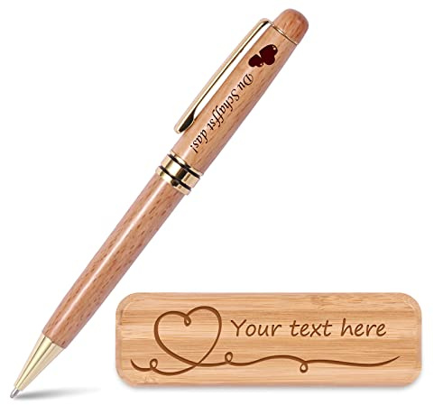 EinzigGeschenk Personalisiertes Holz Kugelschreiber Set mit Gravur | Geschenk für Lehrer, Abschluss oder Mitarbeiter | Einseitige Gravur auf Stift und Holzkasten (Style 5)