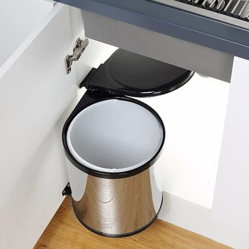 SanzIa Cubo de Basura Cilíndrico Redondo Bajo Mueble Cubo de Basura Bajo Fregadero con Cubo Interior Extraíble y Asas, Acero Inoxidable, 8L/14L(8L)