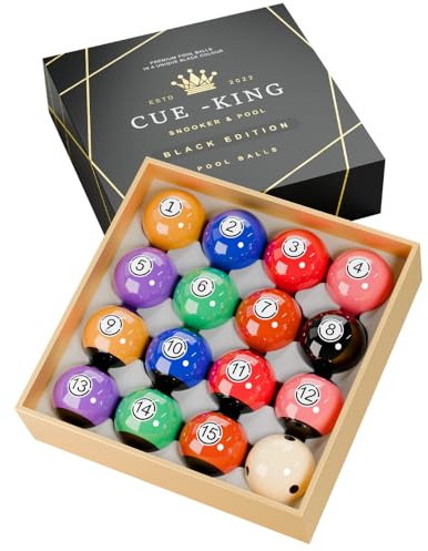 Cue-King Black Edition poolbollar, klass AA + 2 tum UK storlek set med Pro prickig köboll, biljardbordsbollar, biljardbollsset, premium set