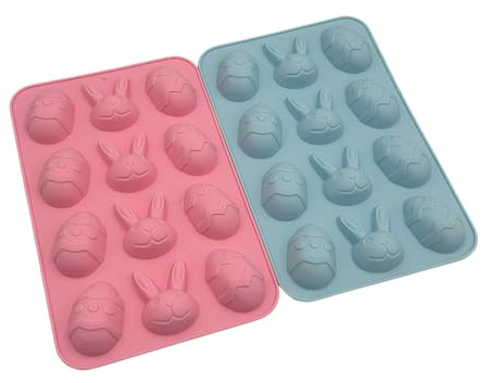 Easter Silicone Chocolate Moulds, 2PCS, Easter Eggs Mould, Bunny Rabbit Head, DIY Chocolate, Candy, Jelly, Mixed Colours, 24 Moulds