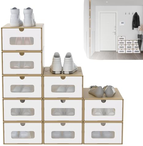 VA-Cerulean 10 Stück Kraftpapier Schuhboxen Aufbewahrungsboxen Schuhbox mit Sichtfenster Praktische Schuhaufbewahrung Pappkarton Aufbewahrungsboxen Stapelbare für Schuhe, Accessoires, Spielzeug