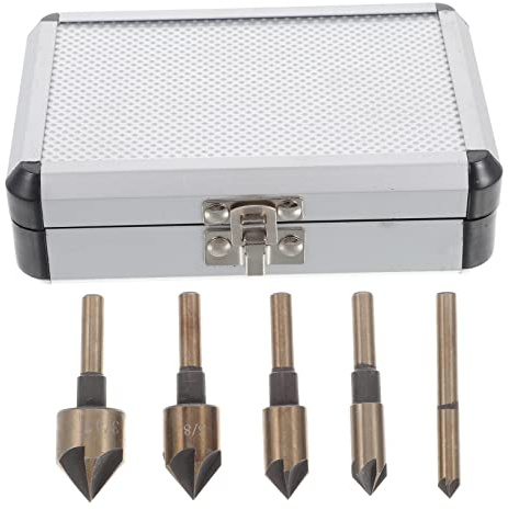 HOMSFOU Juego De Brocas Avellanadoras 82° De Acero De Alta Herramienta De Desbarbado Para Madera y Metal 5 Piezas Embalaje Caja De Aluminio