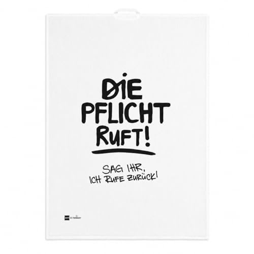 ReWu Geschirrtuch Geschirrhandtuch 50 x 70 cm mit Spruch - Küchentuch aus 50% Leinen & 50% Baumwolle - saugfähig & waschbar - witziges Küchenhandtuch als Geschenk Deko - Pflicht Ruft