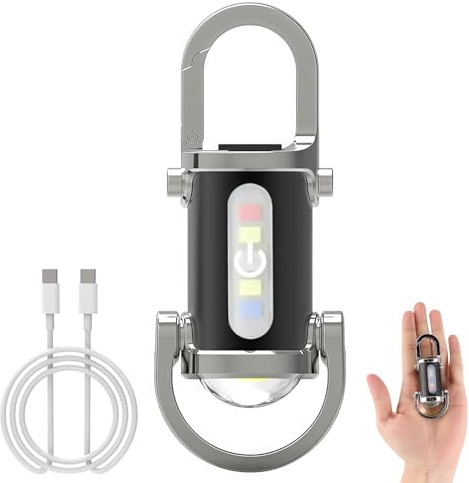 Indrnif Mini lampe de poche porte-clés 1200 lm, lampe de poche LED porte-clés rechargeable de type C, 3 modes de lumière LED avec petite clé étanche pour alimentation de secours en extérieur, camping