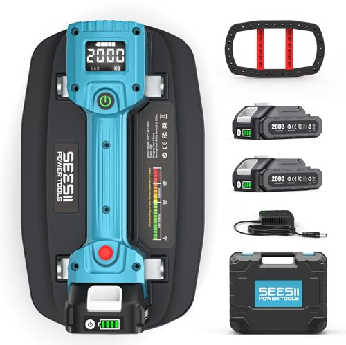 SEESII 21V Ventosa Eléctrica Inalámbrica 11.8 Pulgadas, Ventosas para Cristal, Azulejos y Superficies Rugosas, Ventosas Eléctricas 200 kg/440 LBS con 2×2000mAh Baterías y Pantalla LED