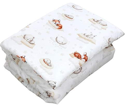 TupTam Enfants Couette à Motifs Set Couverture Toute l'année Couverture Oreiller Plat 2pcs., Bébés Animaux endormis/Beige, 135x100 cm