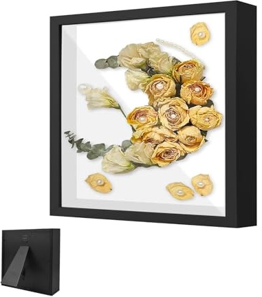 ARCPNRT 3D Marco de Fotos, Marco de Caja de Sombra para Objetos 20 x 20 cm, con Placa Acrílica Transparente, Marcos de Fotos DIY Profundo 3 cm, para Objetos, Manualidades, Regalo de Boda(Negro)