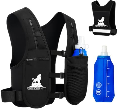 GEZENTI Running Vest for Women Men, Adjustable Chest Straps, Running Vest for Workouts with 500ml Soft Flask & Phone Holder, Lightweight Hydration Backpack for Hiking