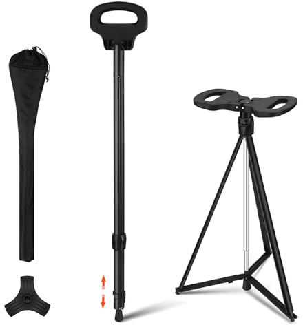 Bastone da passeggio regolabile con sedile, sgabello pieghevole leggero per adulti e anziani, capacità 150 kg, aiuto portatile per la mobilità all'aperto e viaggi