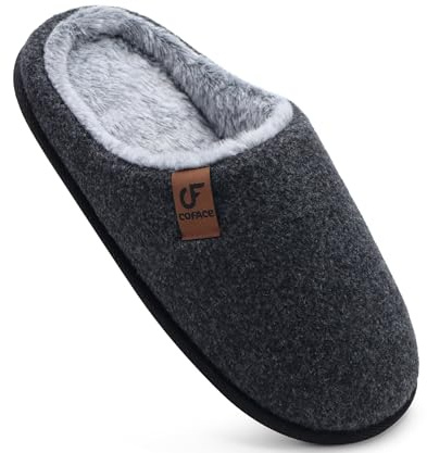 COFACE Women's Ladies Memory Foam House Slippers Warm Cozy Slip On Fuzzy Winter Shoes With Indoor Outdoor Rubber Sole Stylish Black size 7
