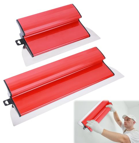 Juego de Espatulas Pladur, Espátula Pladur Profesional 40cm/25cm Juego de Llana Alisar Paredes Pared Enyesado Espátula de Alisado de Acero Inoxidable para Paneles de Yeso, Paredes y Techos (A)