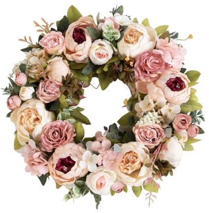 Milageto Ghirlanda primaverile per porta d'ingresso, fiori di artificiali, ghirlanda da 40 cm per matrimonio, finestra, soggiorno, Capodanno, Champagne