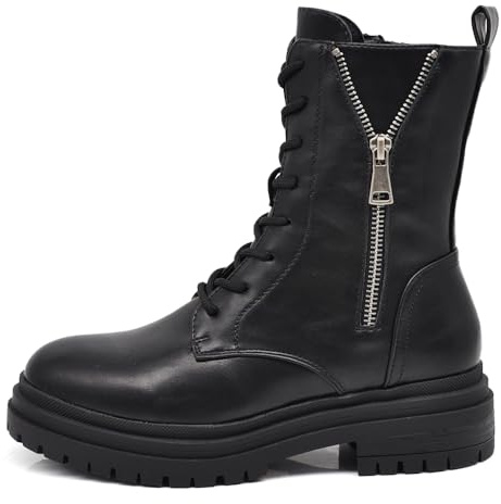 IF Stivali da donna stile combat boots con lacci zip cerniera platform look punk/gotico casual MP2750-1 nero N.38