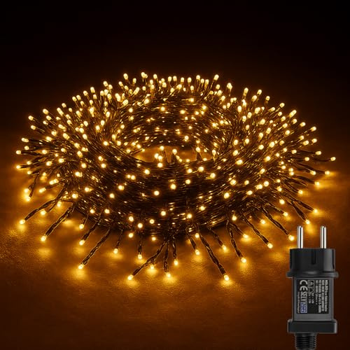 BURI LED Cluster Lichterkette 11,5 m 1152 LEDs Warmweiß Timer IP44 Outdoor | BURI, Innen, Außen, Büschellichter, Balkon, Terrasse, Garten, Weihnachtsbeleuchtung, energiesparend, wetterfest