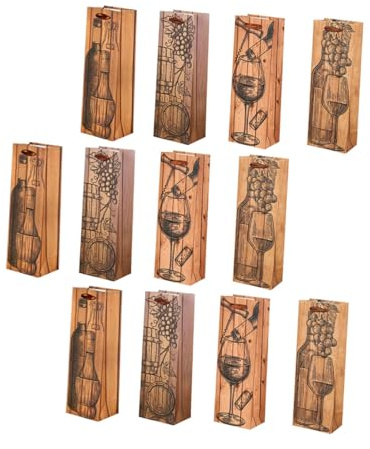 DECOMELODY Dicke Weintaschen und Stilvolle Geschenkverpackung 12 Stück aus Papier mit Verstärktem Griff und Elegantem Band für Einfache Handhabung Zufälliger Stil von Weinflaschen