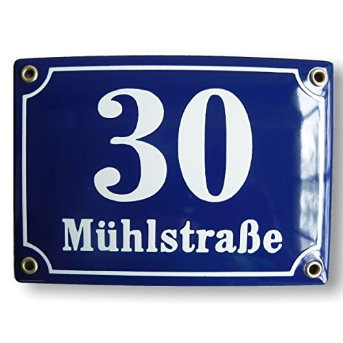 Sosenco Hausnummer Hausnummernschild Emaille 15x20 cm mit Wunschstraßennamen und Nummer Straßennamen, Hausschild, Individuell anpassbare Hausnummer, Vorbohrungen Wetterfest, Türschild, Wunschtext