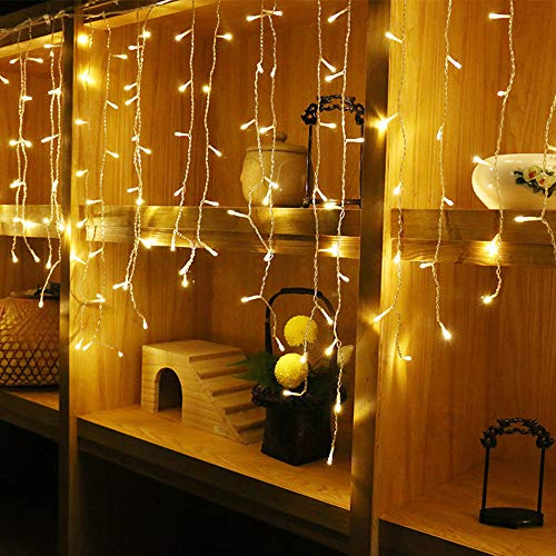 Lainin 3.5M/11ft 96 LED Warm White Linkable Fairy Curtain String Light with 8 Modes Memory Functional Controller for Indoor/Outdoor/Patio/Wedding/Valentines Day/Christmas Decor