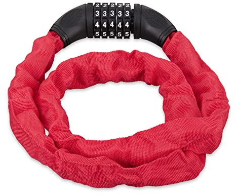 Relaxdays, rot Zahlenschloss Fahrrad, sicheres Kettenschloss mit 5-stelligem Zahlencode, 120cm, Fahrradschloss aus Stahl