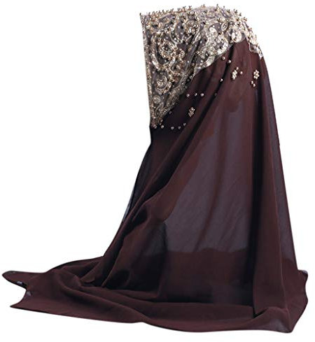 Lazzboy Plain Chiffon Muslim Hijab Schal Halstuch Damen Kopftuch Gesichtsschleier Glitzernder Turban Hidschab Diamanten Islamischen Abaya Dubai Frauen Ramadan Kopfbedeckung Bandana(A)