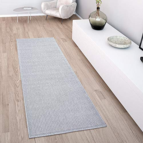 Paco Home In- & Outdoor Teppich wetterfest für Garten, Terrasse & Balkon flachgewebt in Moderner Sisaloptik einfarbig pflegeleicht & UV-beständig, Grösse:80x200 cm, Farbe:Grau