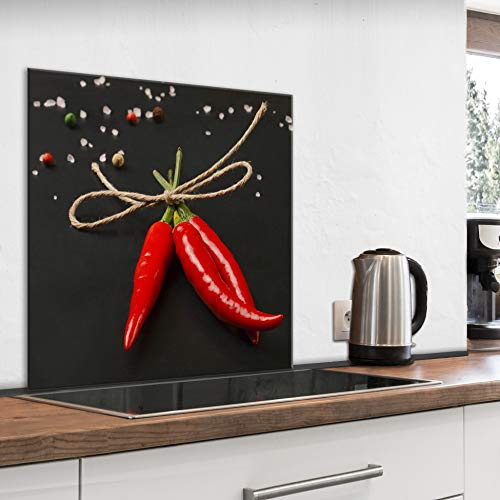 murando Crédence Cuisine en Verre Trempé - Plaque Anti-Projection 60x60 cm | 4 mm, Anti-Éclaboussures, Résiste à la Chaleur, Facile à Nettoyer, Déco Moderne, Poivron Rouge Légumes Sel
