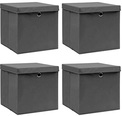 vidaXL Scatole con Coperchi 4 pz Grigie 32x32x32 cm in Tessuto