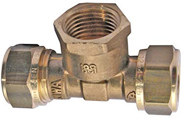 Messing Klemmverschraubung T-Stück 28 x 1/2' IG x 28 mm für Kupferrohre