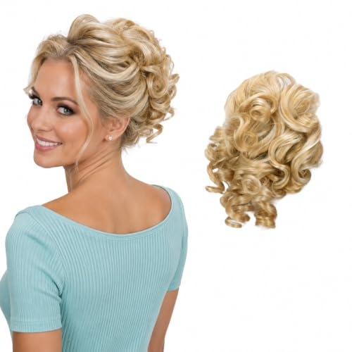 CAISHA Haarteil Haargummi Dutt Gelockt Messy Bun Blond Mix G7L