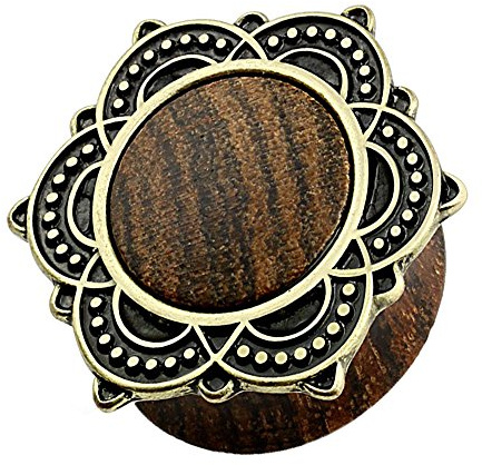 Taffstyle Ohr Plug Flesh Tunnel Piercing Ohrpiercing Holz Lotusblüte Rose von Sharon Altgold